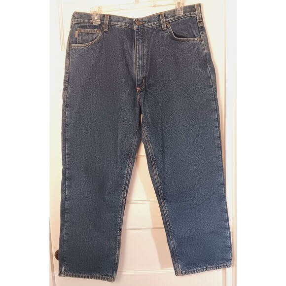 Vtg Carhartt Jeans Mn 40x30 Denim Fleece Lined Relaxed Tapered Y2K Workwear Logo - Picture 1 of 9